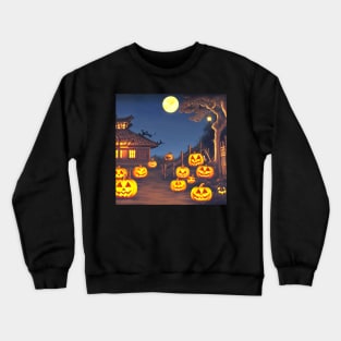 Scary Pumpkin Patch Pumpkin Faces Smiling in Town of Halloween Season Crewneck Sweatshirt